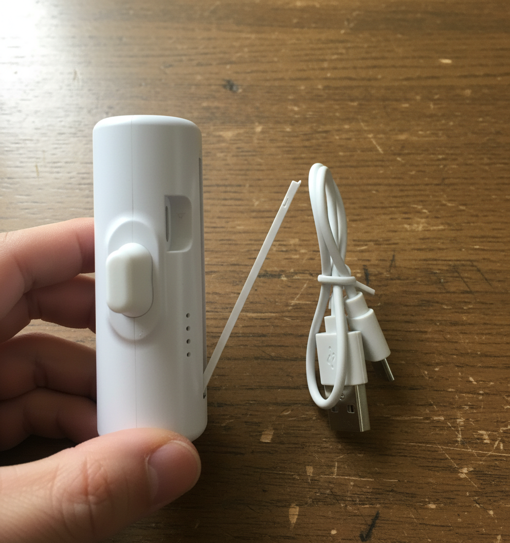 LED 잔량 표시와 도킹 상태에서의 사용을 보여주는 구스페리 보조배터리 이미지