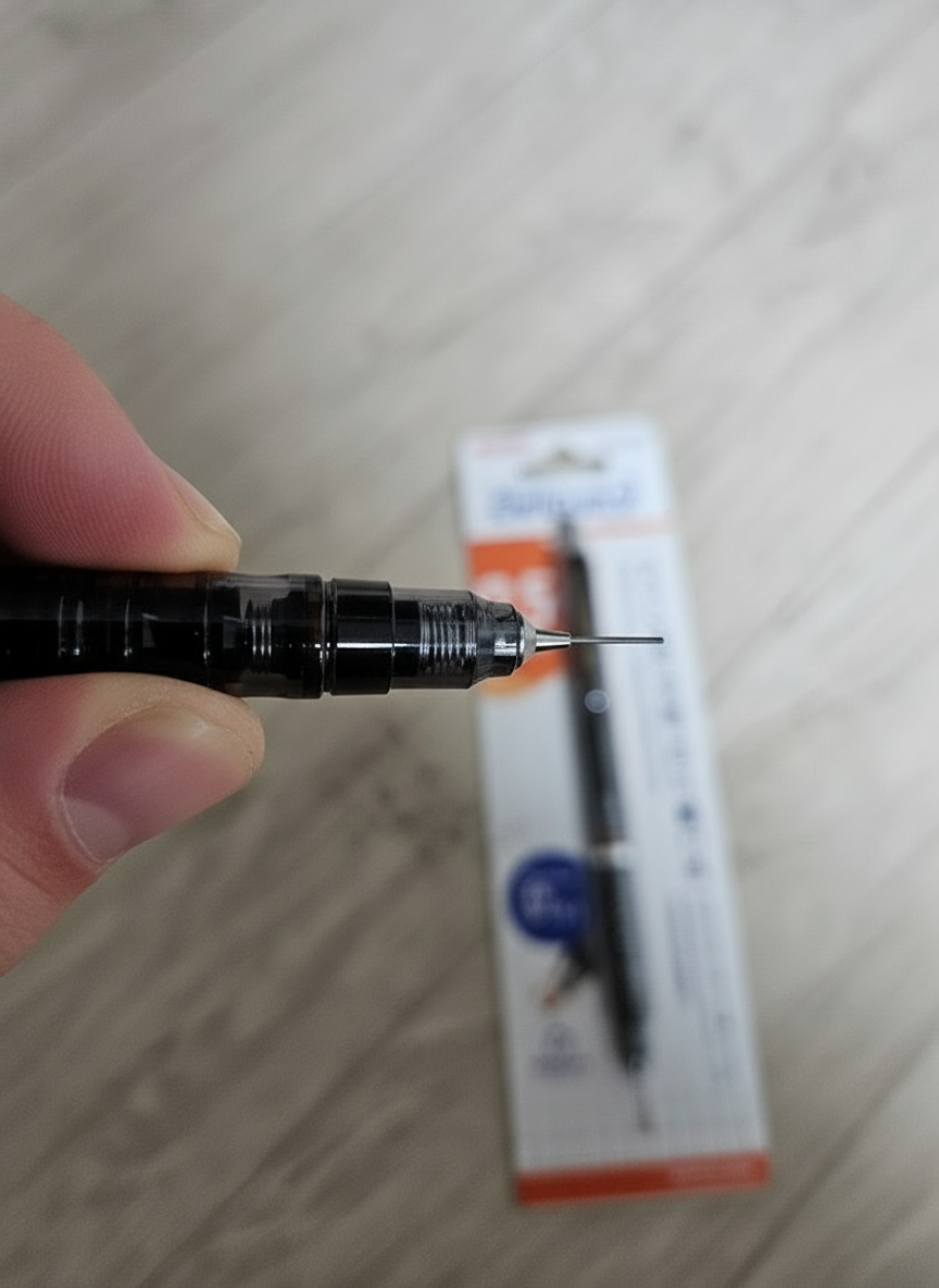 델가드 샤프 사용 장면: 학생이 시험지에 필기하는 모습