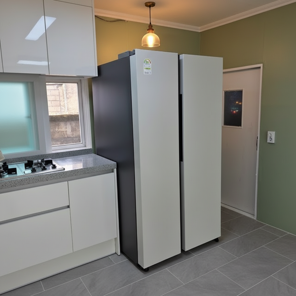 배송 설치 후 문을 열어 본 삼성 852L 양문형 냉장고 내부 전경