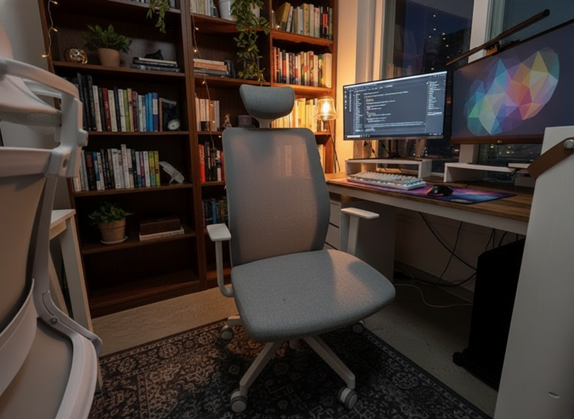 로켓설치 서비스로 설치된 의자와 설치 기사 모습 이미지