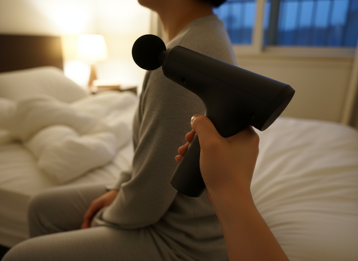 사용 모습: 목과 어깨에 U자 헤드 사용하는 장면